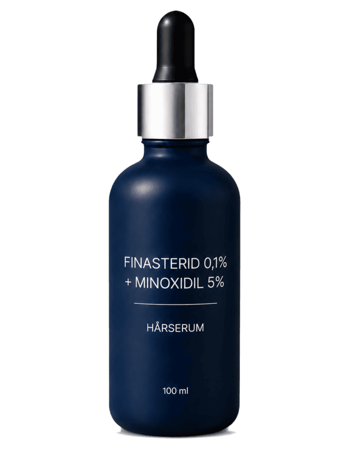 Blå dråbeflaske med medicinsk hårserum - "FINASTERID 0.1%"